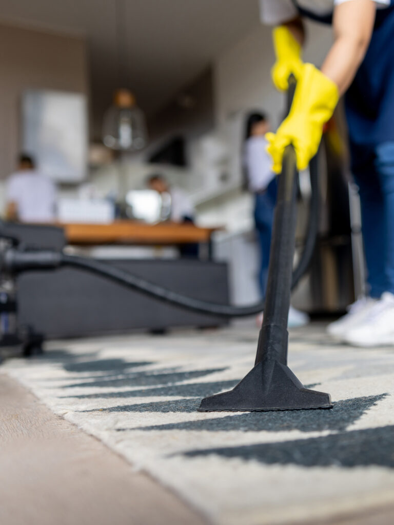 A Person Vacuuming A Carpet